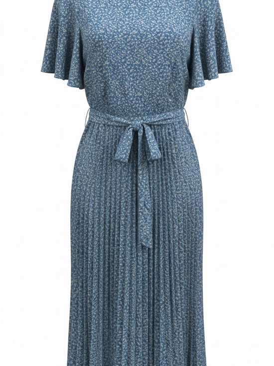 Baltic Born Dresses & Skirts - Baltic Born Dusty Blue Micro-Print Midi Dress with Tie Waist